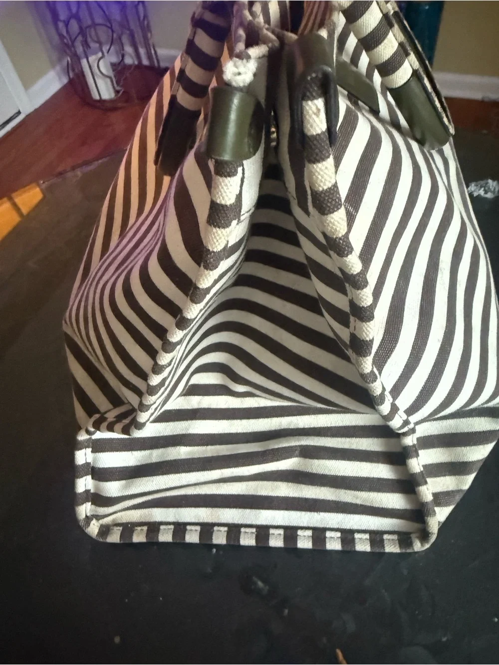 henri bendel Black and White Striped Canvas Tote